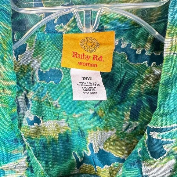 2/$20 Ruby Rd Blue Aqua Turquoise Green‎ Top Lite Jacket Colorful Design Size 18 - Picture 5 of 6